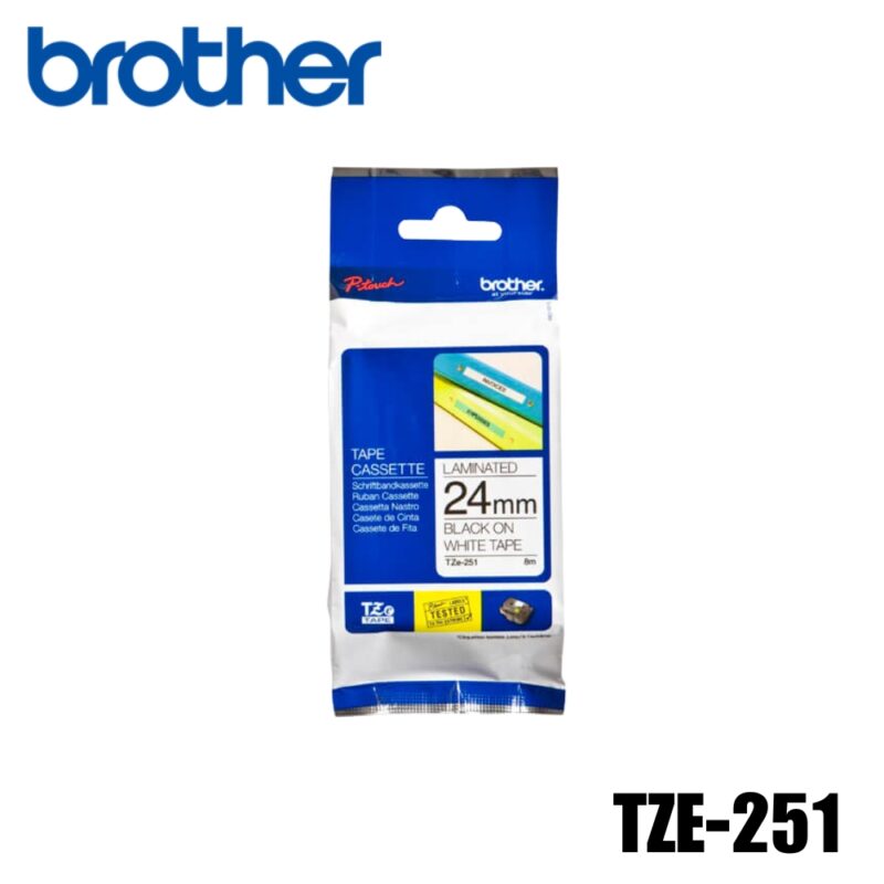 Cinta de Impresora Brother (TZE-251) Original Negro sobre Blanco PT-D600, PT-P700, PT-P710BT