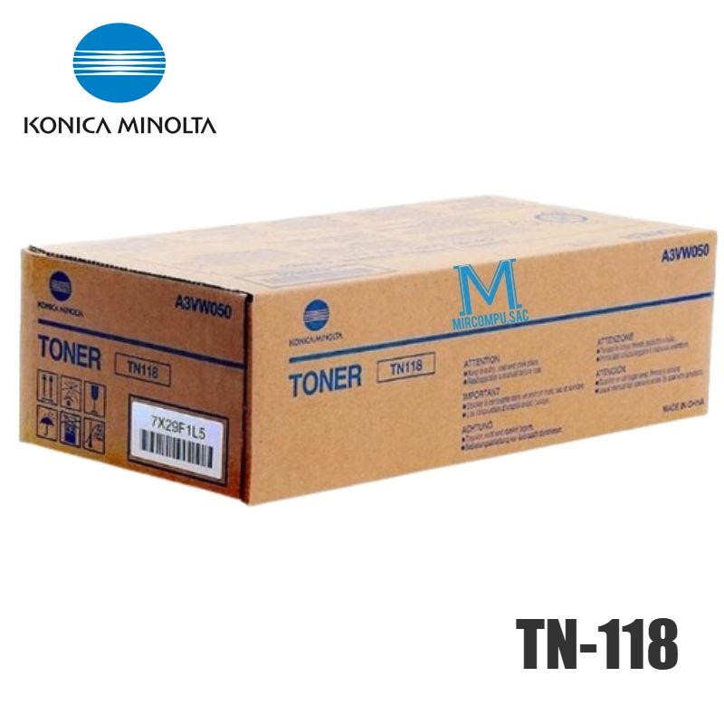 Toner Konica Minolta TN-118 BIZHUB Original Negro (118) Bizhub 226, 215, 206 | 12000 Pag