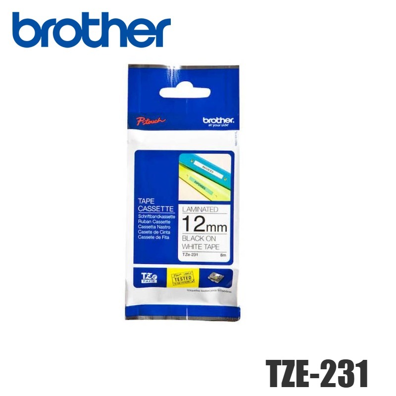 Cinta Brother TZE-231 Negro sobre Blanco