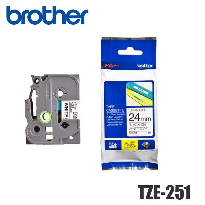 Cinta Brother TZE-251 Negro sobre Blanco