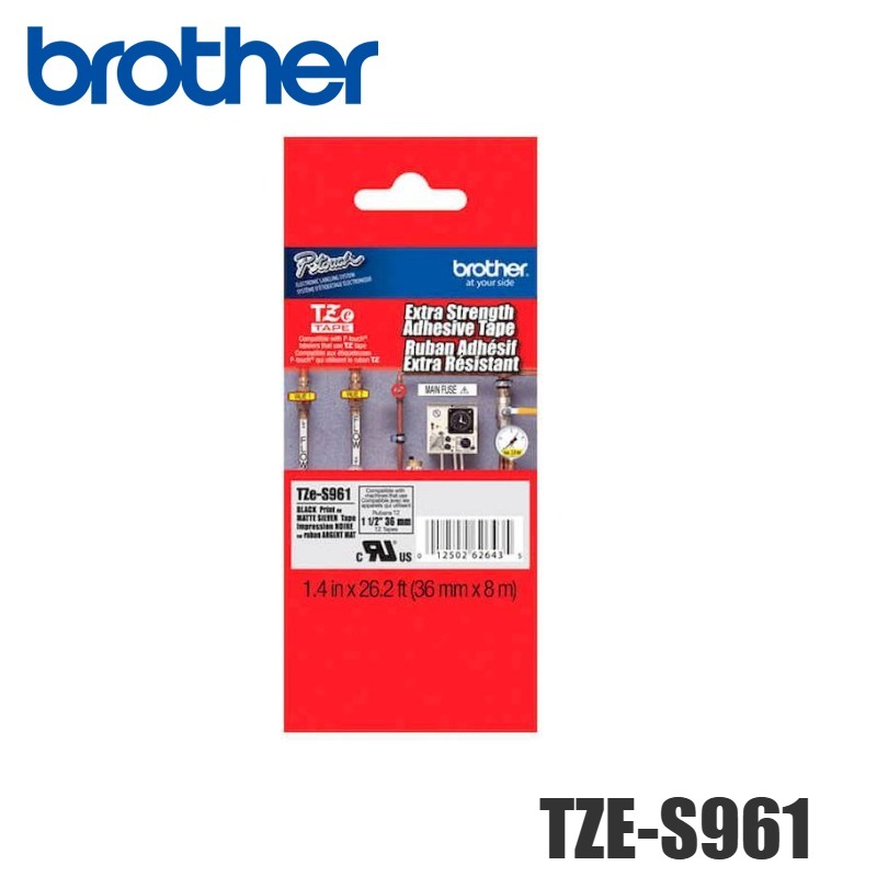 Cinta Brother TZE-S961 Negro Sobre Plateado Mate